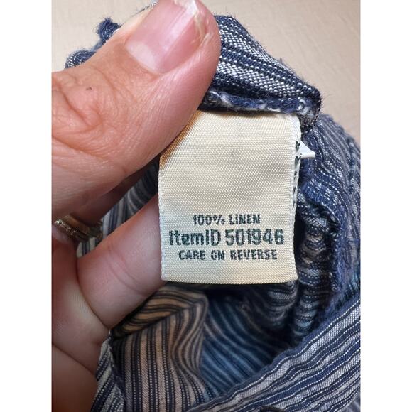 LL Bean Premium Favorite Fit Drew String Pant 100% Linen Stripped - Picture 7 of 7